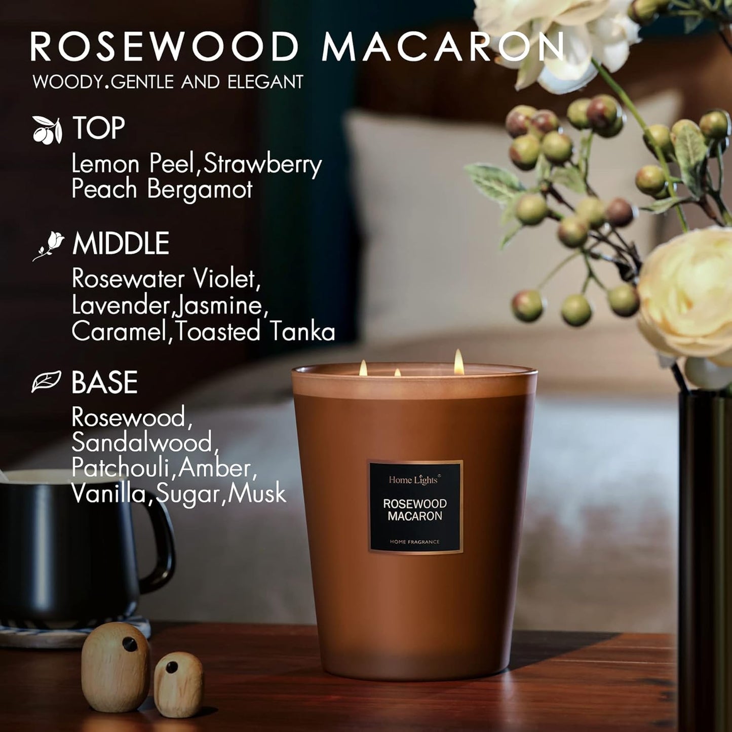  Rosewood Macaron HomeRight's Scented Candles | Large Jar Candle - 33.3 Oz.