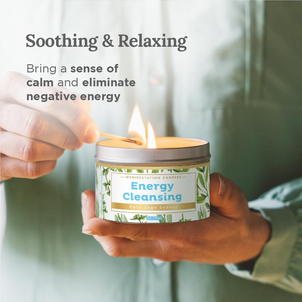 Long Lasting Pure Sage Candle for Manifestation & House Energy Cleansing