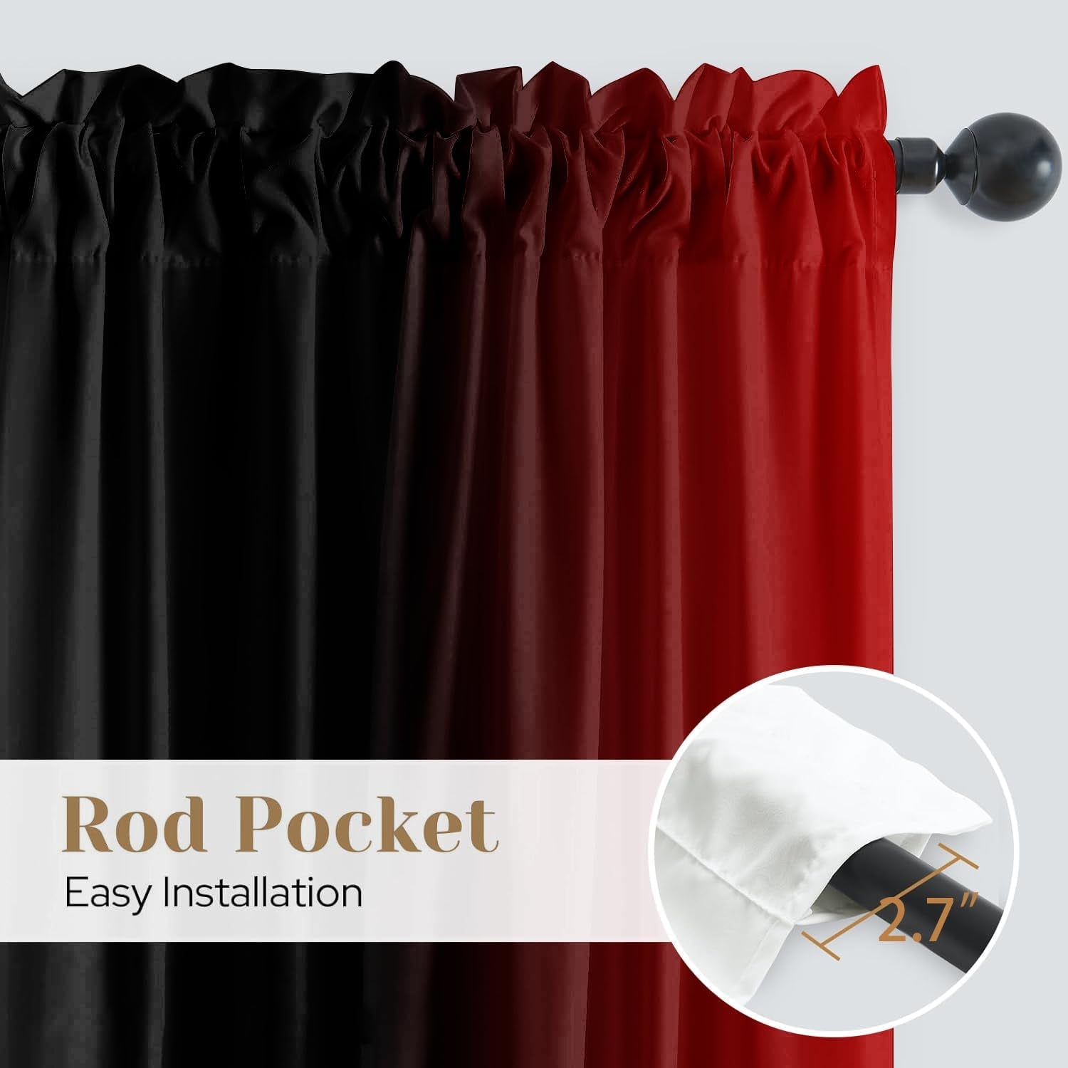 Black and Red Ombre Curtains 84 Inches Length,2 Panels,52 Inches Wide