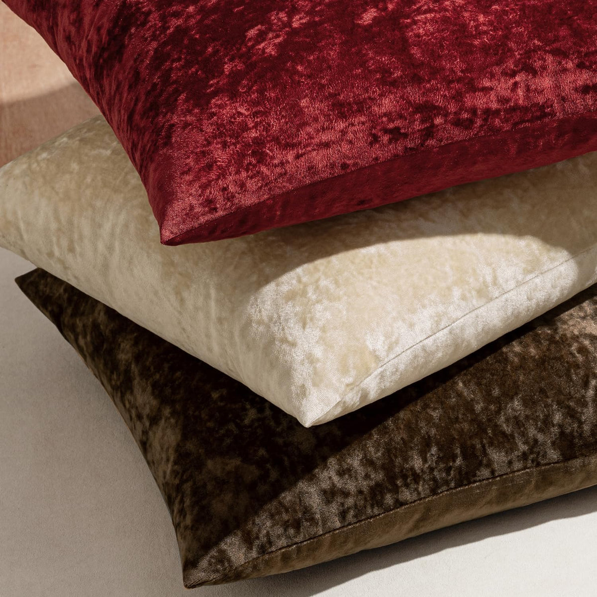 Velvet Throw Pillow Covers Burgundy 20X20 Inch Set of 2