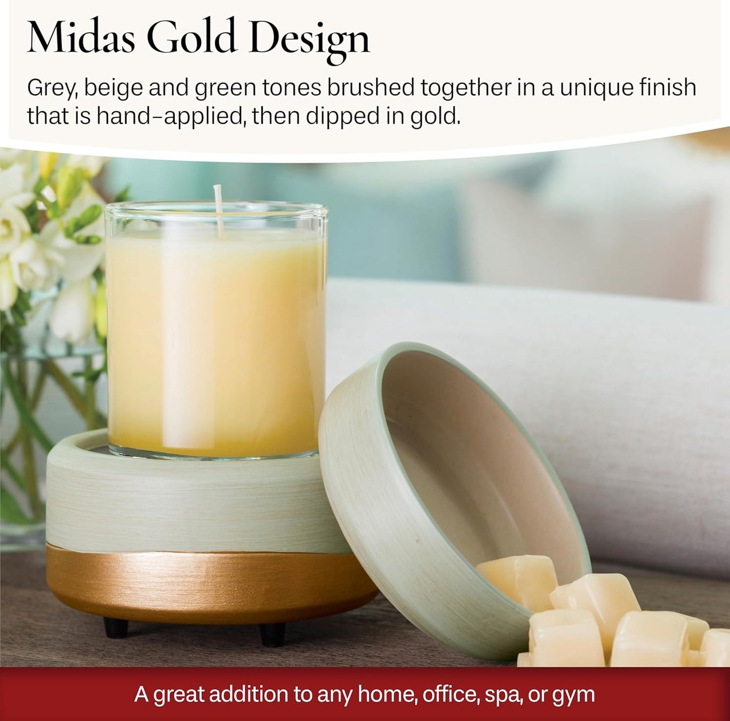 ETC 2-In-1 Candle and Fragrance Warmer for Warming Scented Candles or Wax Melts, Midas