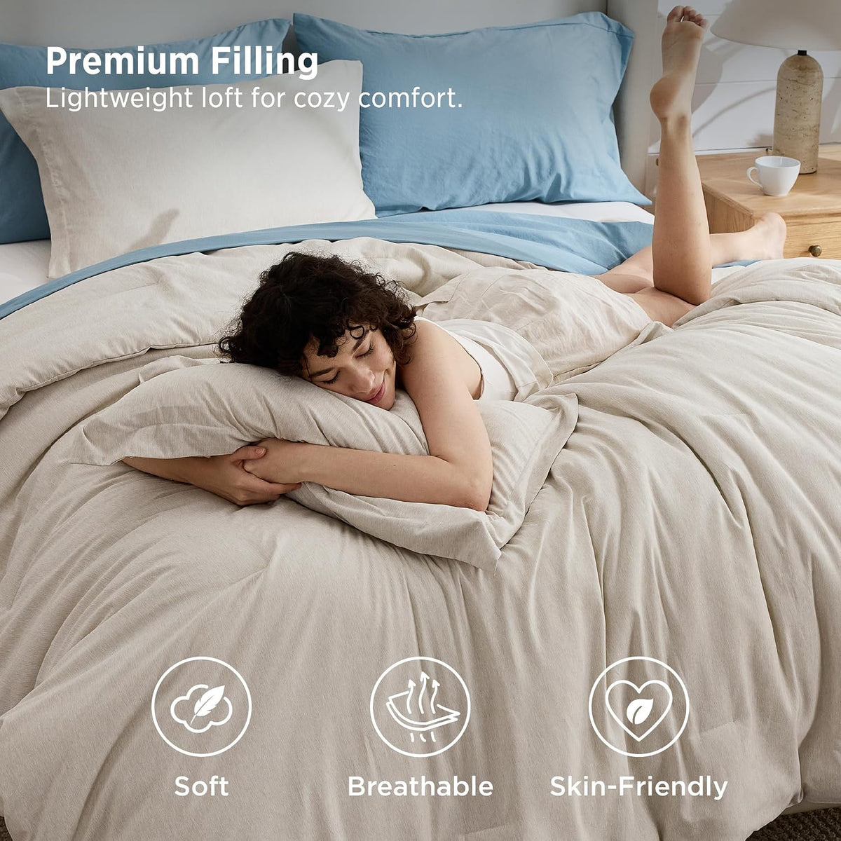 Queen Size Comforter Sets, Beige Cationic Dyed Bedding Set 3 Pcs
