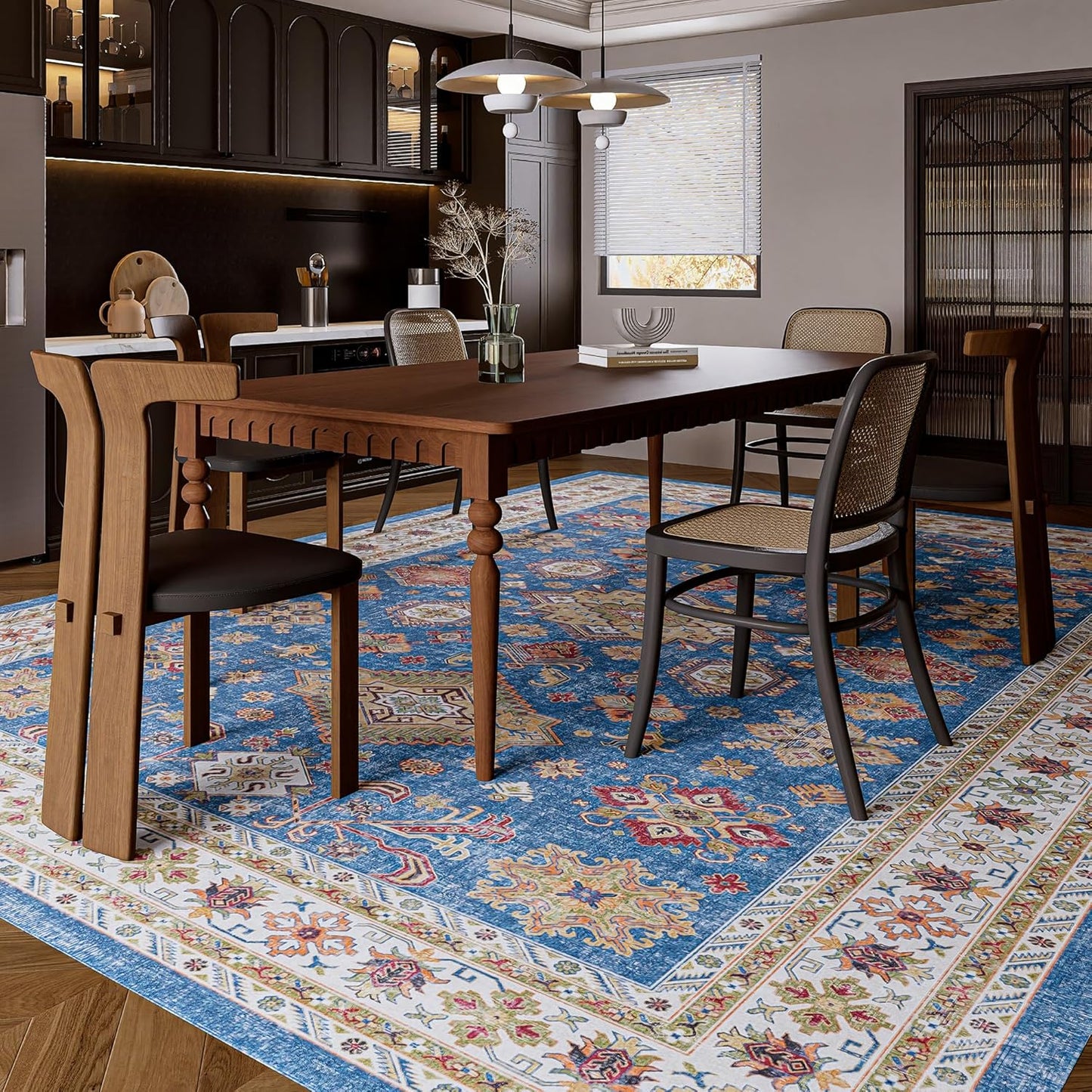 Vintage 8X10 Washable Area Rug, Non-Slip Backing & Durable Edge Binding