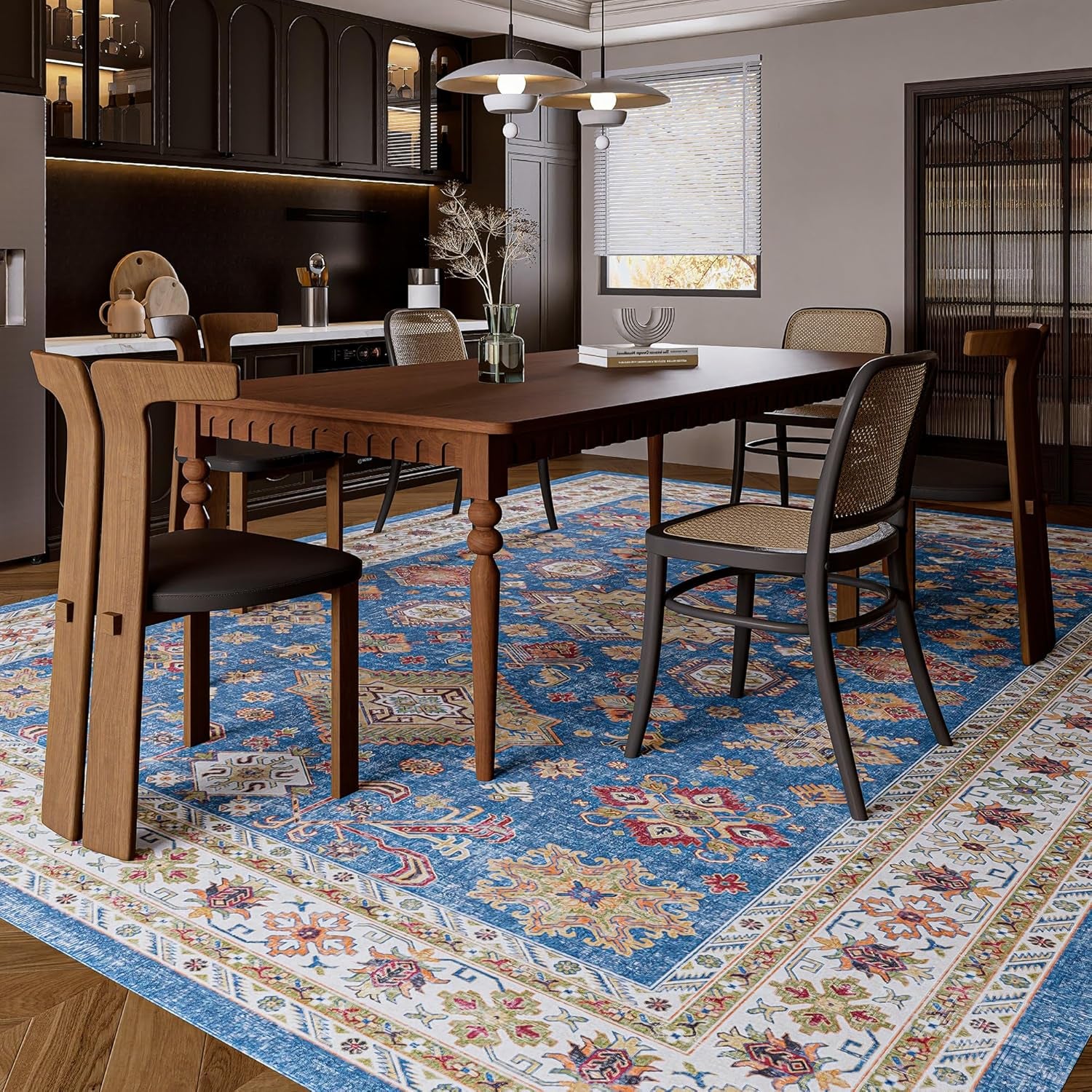 Vintage 8X10 Washable Area Rug, Non-Slip Backing & Durable Edge Binding