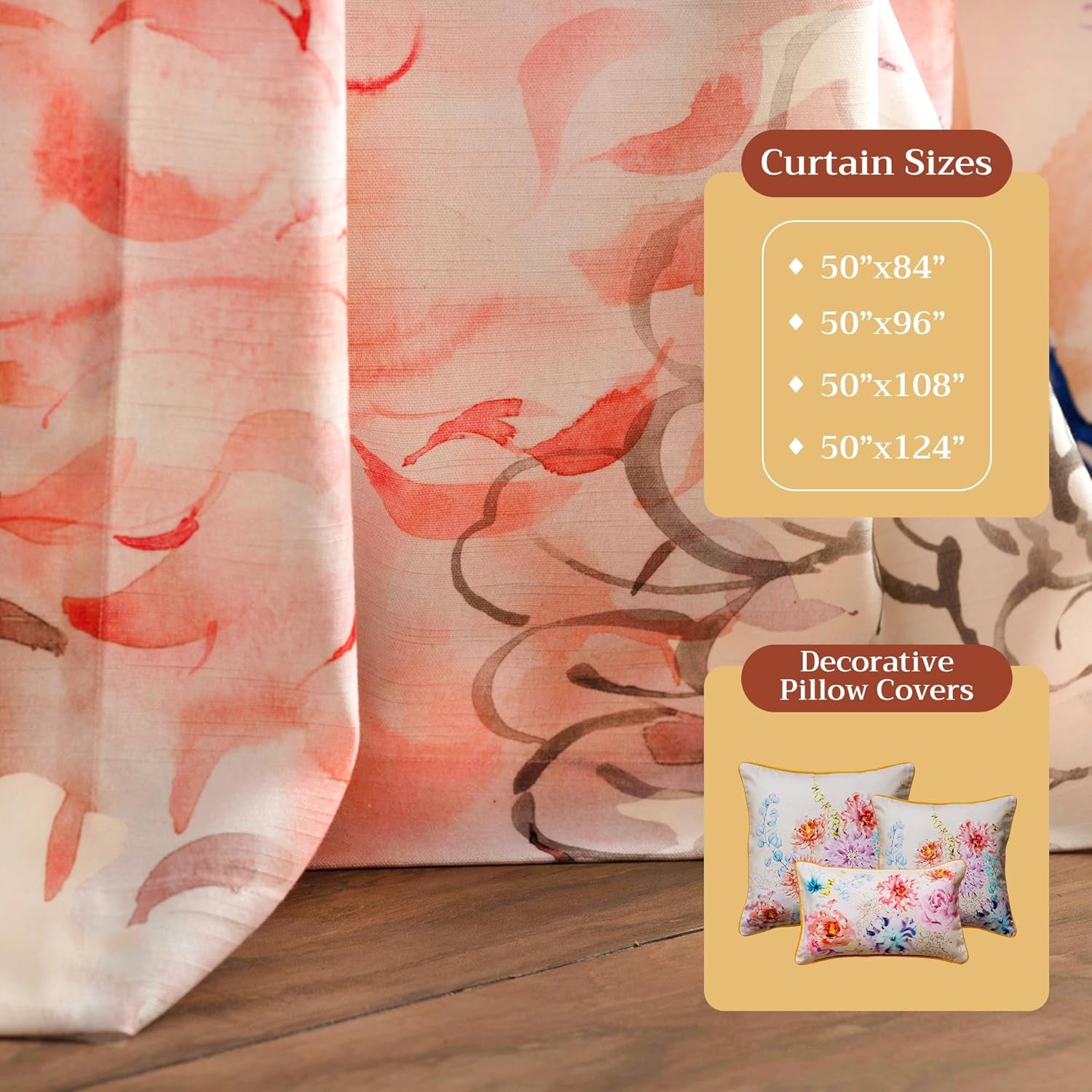 Maison D'Hermine Curtain,100% Cotton 96 Inch Length One Panel Window Curtain- Floral Beige, 50" W X 96" L