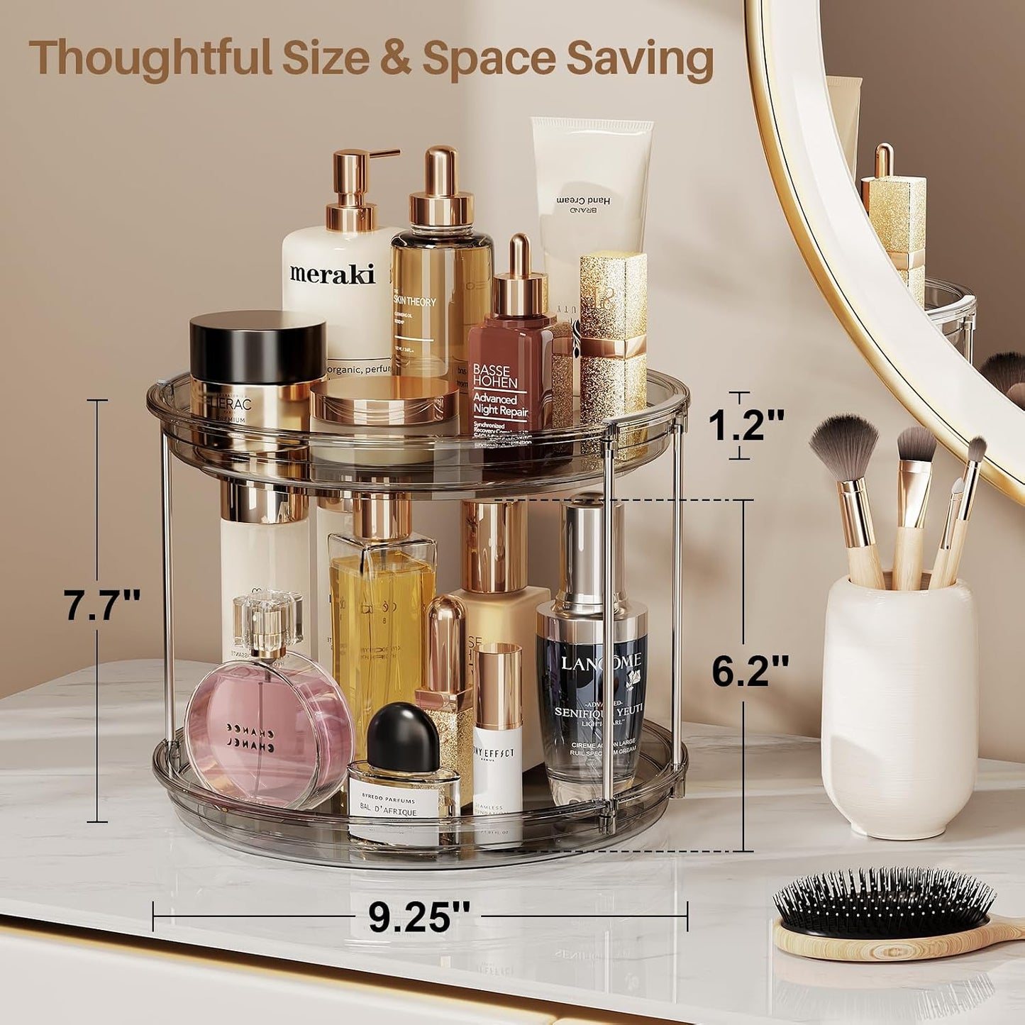 2 Tier Lazy Susan Turntable Organizer 9.25'' Rotating Spice Rack Organization for  Kitchen, Grey