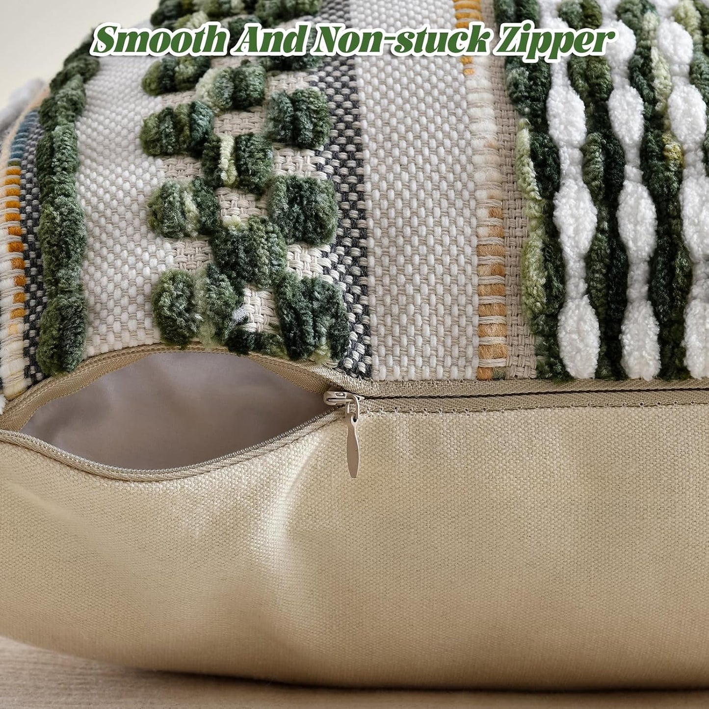 Chenille Striped Textured Boho Throw Pillow Covers 18 X 18-Inch Sage Green