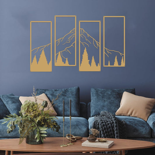 4 Pcs Metal Mountain and Forest Wall Decorations (Gold, Large)