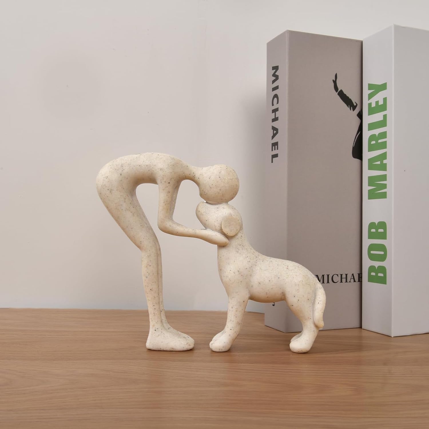 Dog Sculpture Home Decor Cute Man and Dog Statue Decoration (Sandstone)