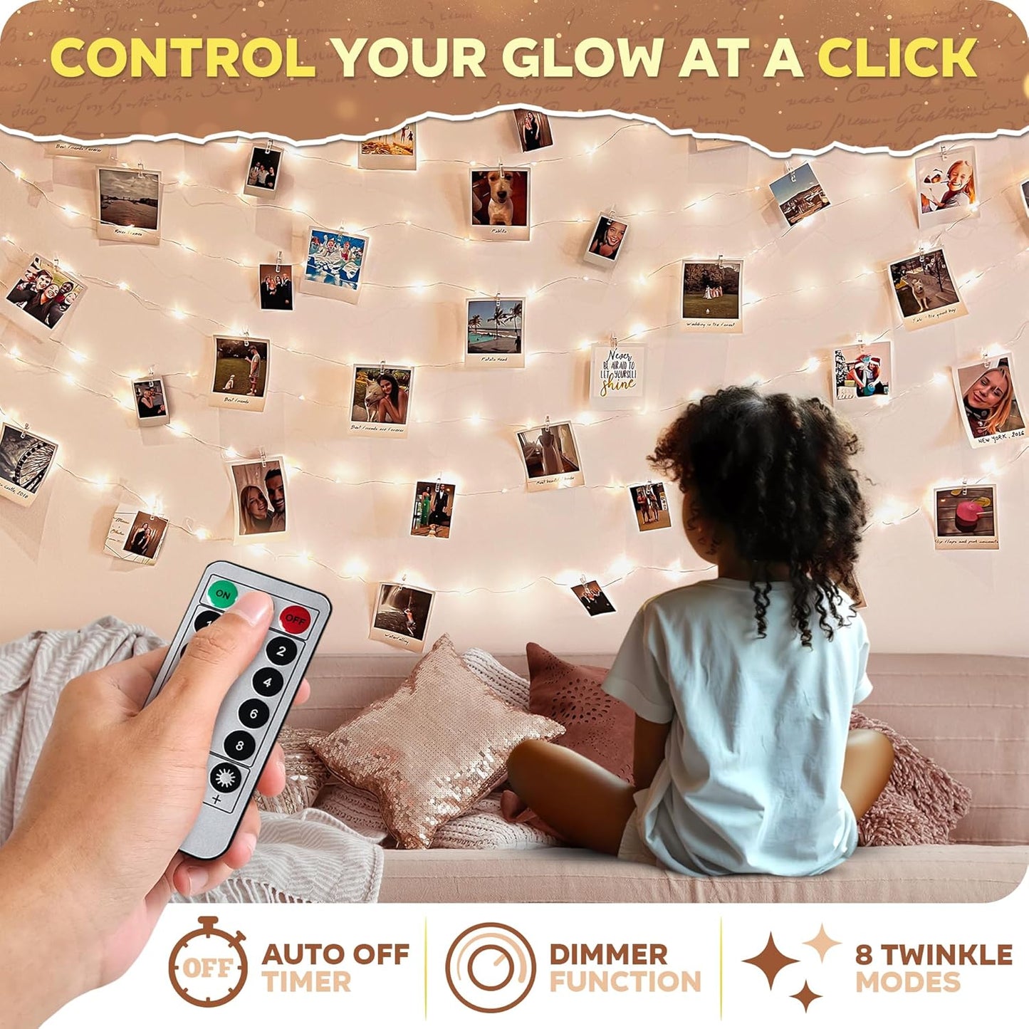 Photo Clips String Light - Dreamy Fairy Lights with Clips - Stocking Stuffers for Teen Girls (50 LED, 16.4 Ft)