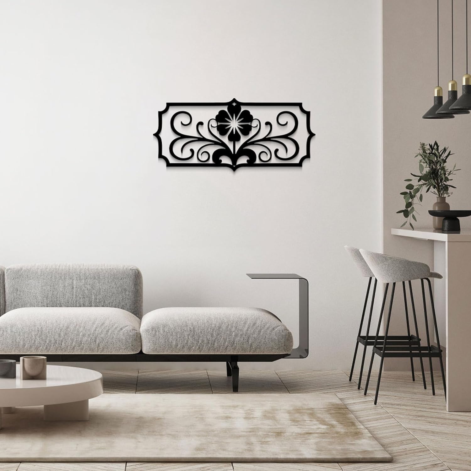 Black Metal Wall Art for Living Room - Abstract Flower Modern Wall Sculpture 