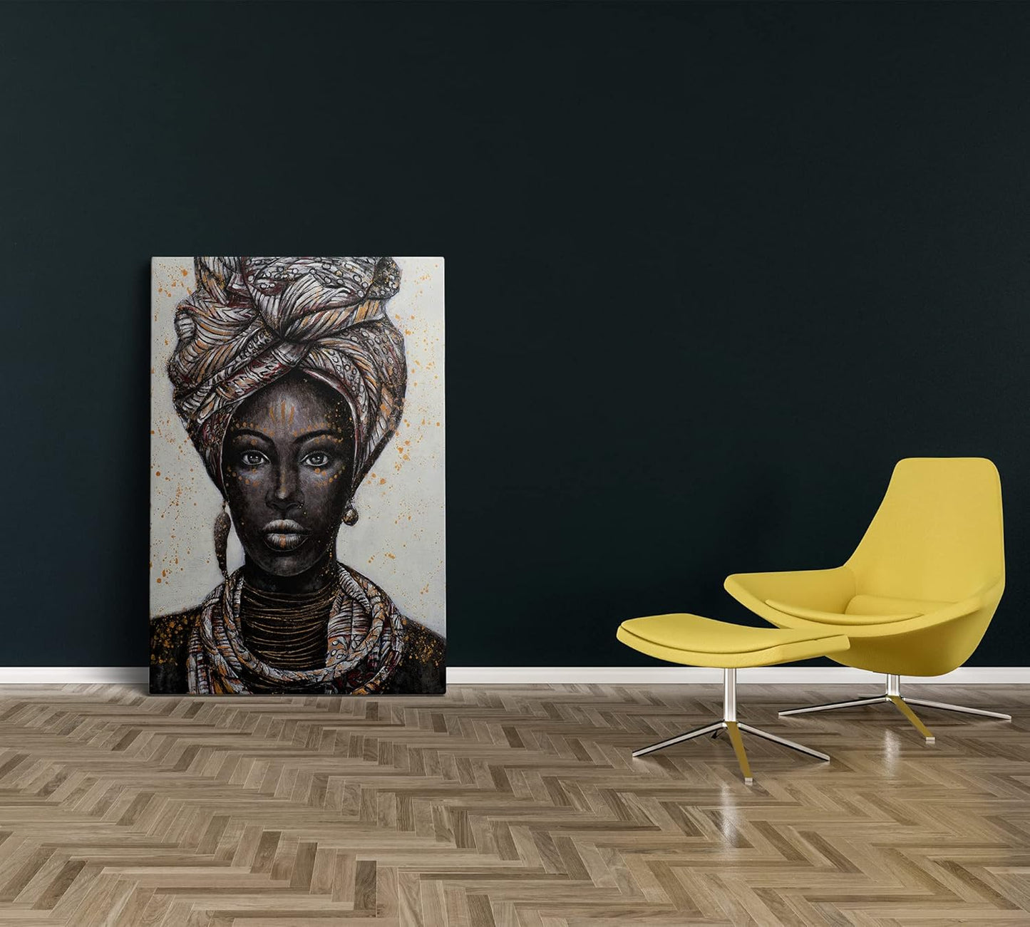 African American Wall Art - Framed Elegant Black Woman Canvas Wall Art (16X24 Inches)