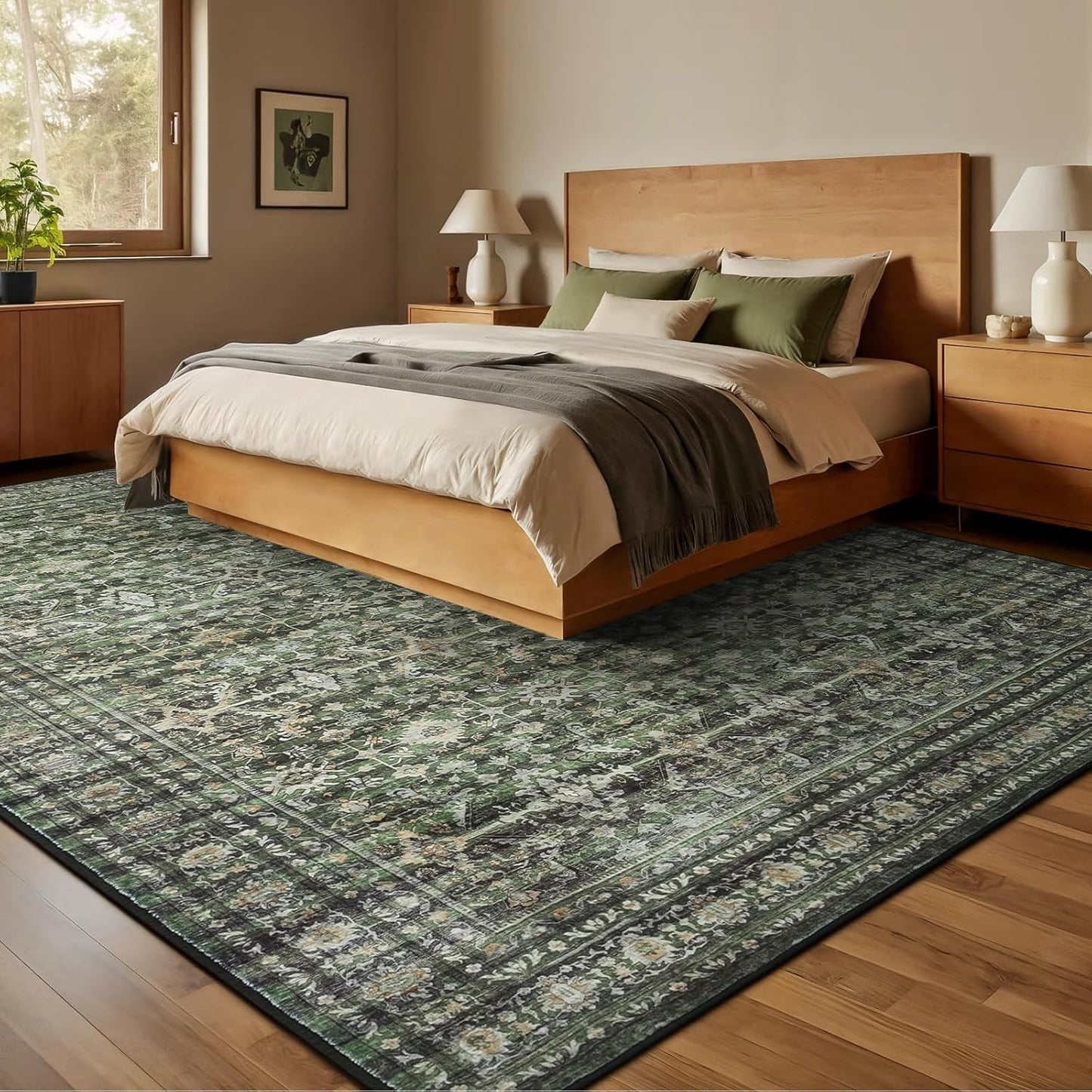 Green 8X10 Area Rug, Washable Non-Slip Large Carpet
