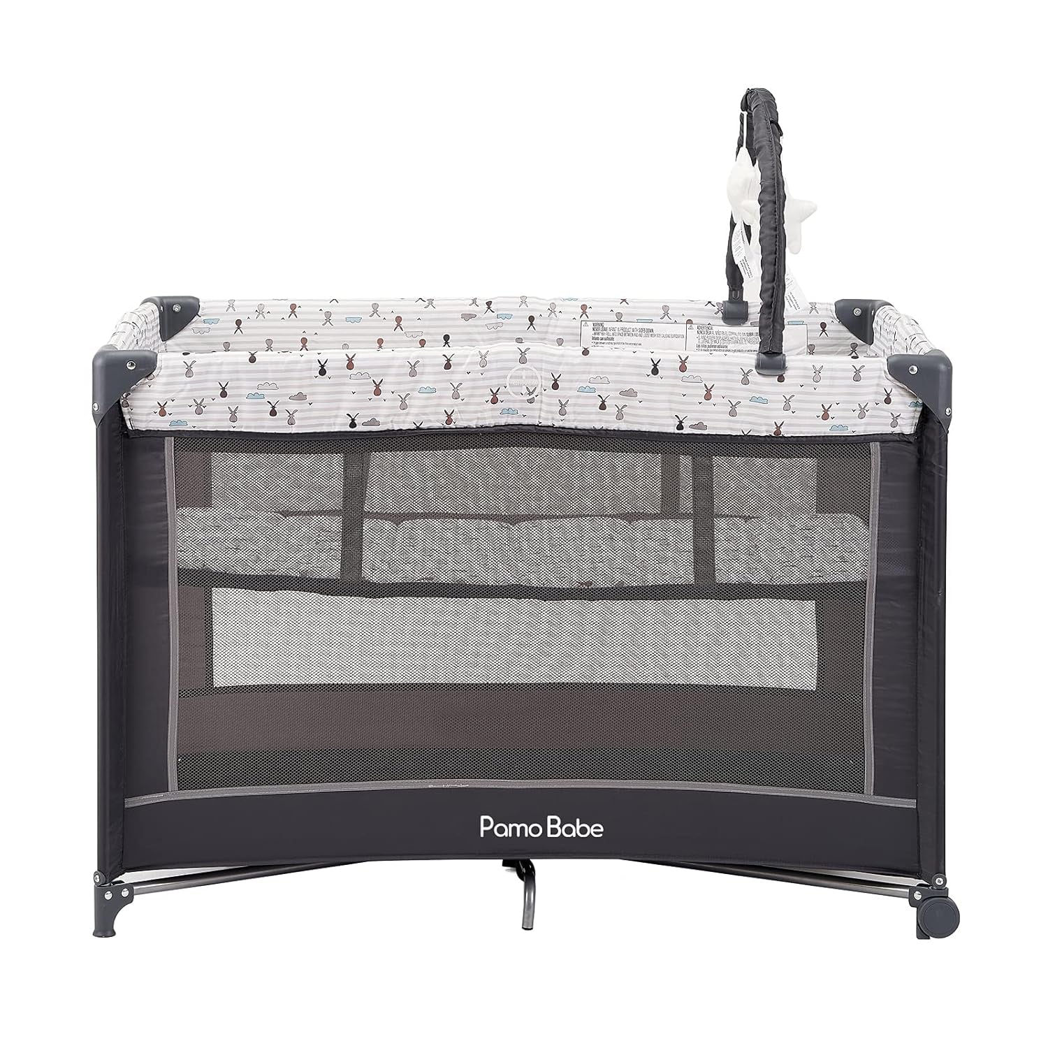 Portable Playard,Sturdy Play Yard with Padded Mat and Toy Bar with Soft Toys