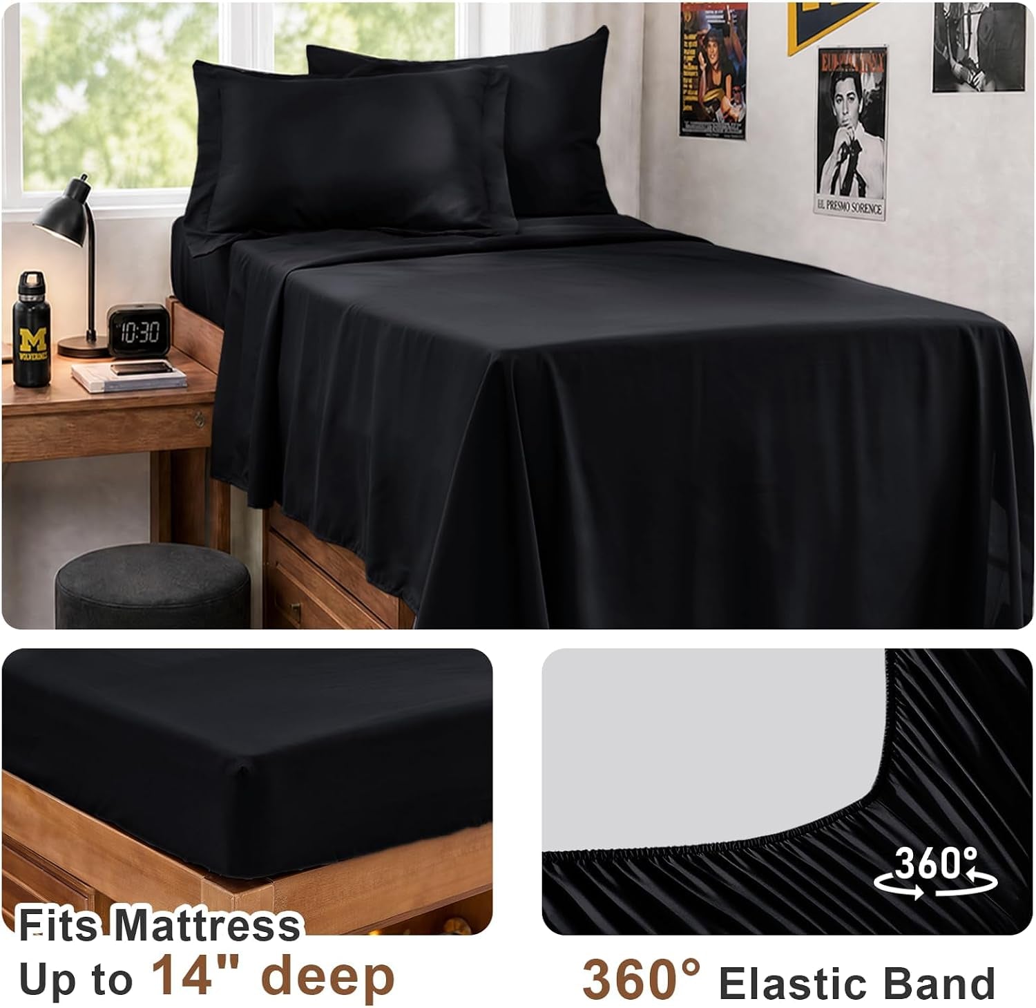 Twin Comforter Set, Ultra-Soft Bed in a Bag Twin Size 5 Pieces, Oeko-Tex Certified Bedding Set with down Alternative Comforter, Sheets, Pillowcases & Shams, Black