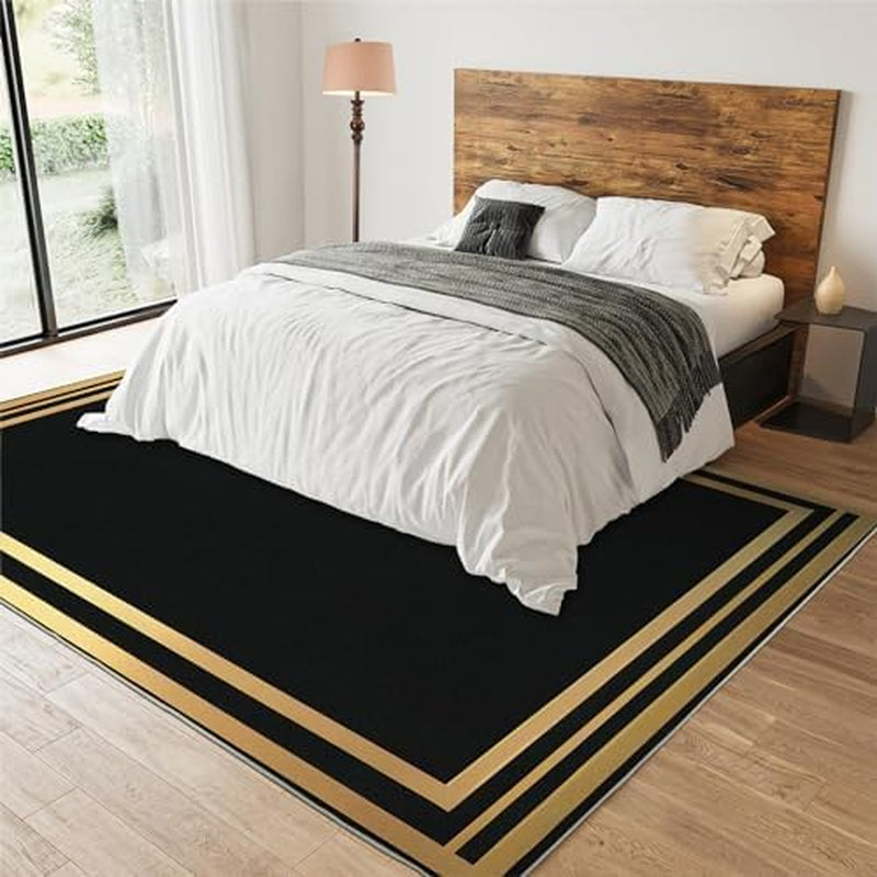  Elegant Rectangle Black and Gold Rug, 3X6