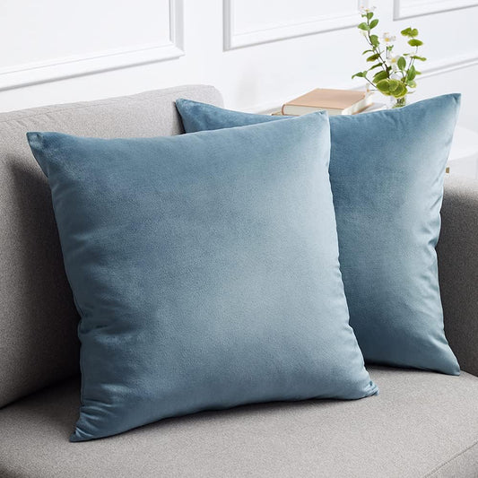 Velvet Throw Pillowcases, Set of 2,16X16, Stone Blue