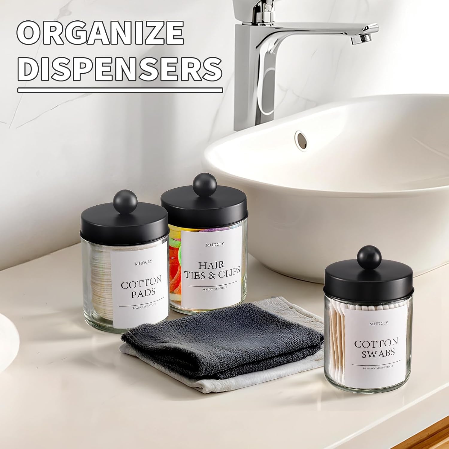 Bathroom Organizers and Storage,4 Pack Bathroom Accessories, (Black Lids)