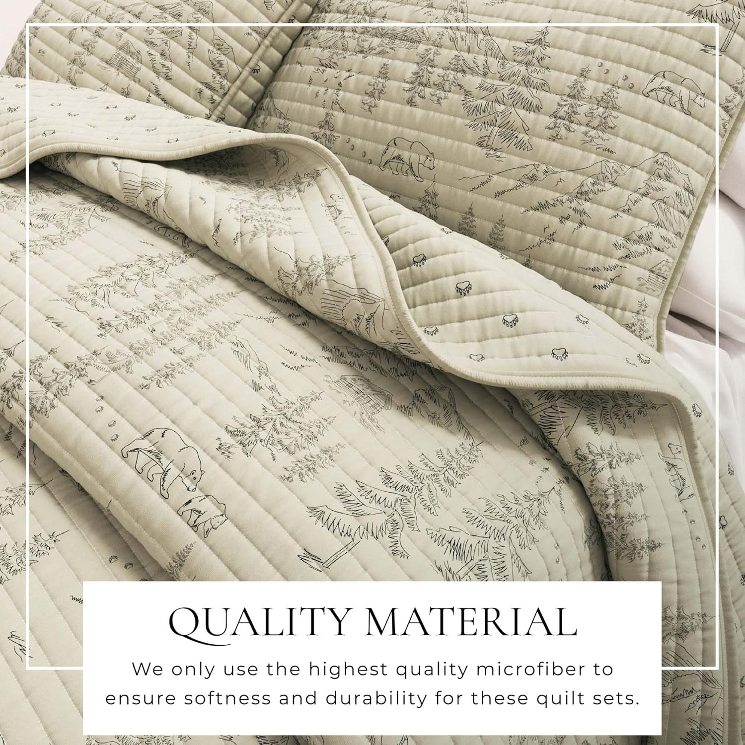 Twin/Twin XL Reversible Rustic Lodge Bear Bedspread Quilt with Sham - All Season Cabin Coverlet Bedding Set (Includes 1 Quilt, 1 Pillow Sham)