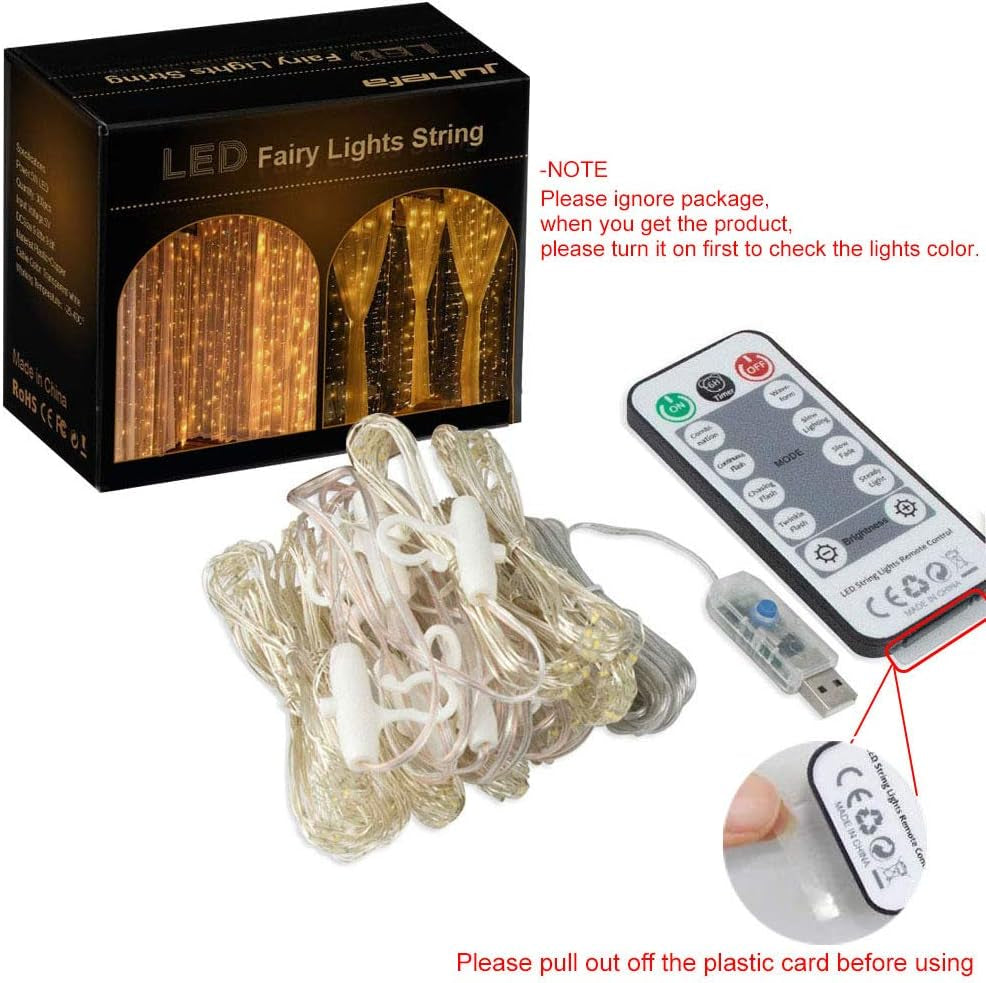 String Lights Curtains Powered Fairy Lights ,8 Lighting Modes & IP64 Waterproof (Warm White)