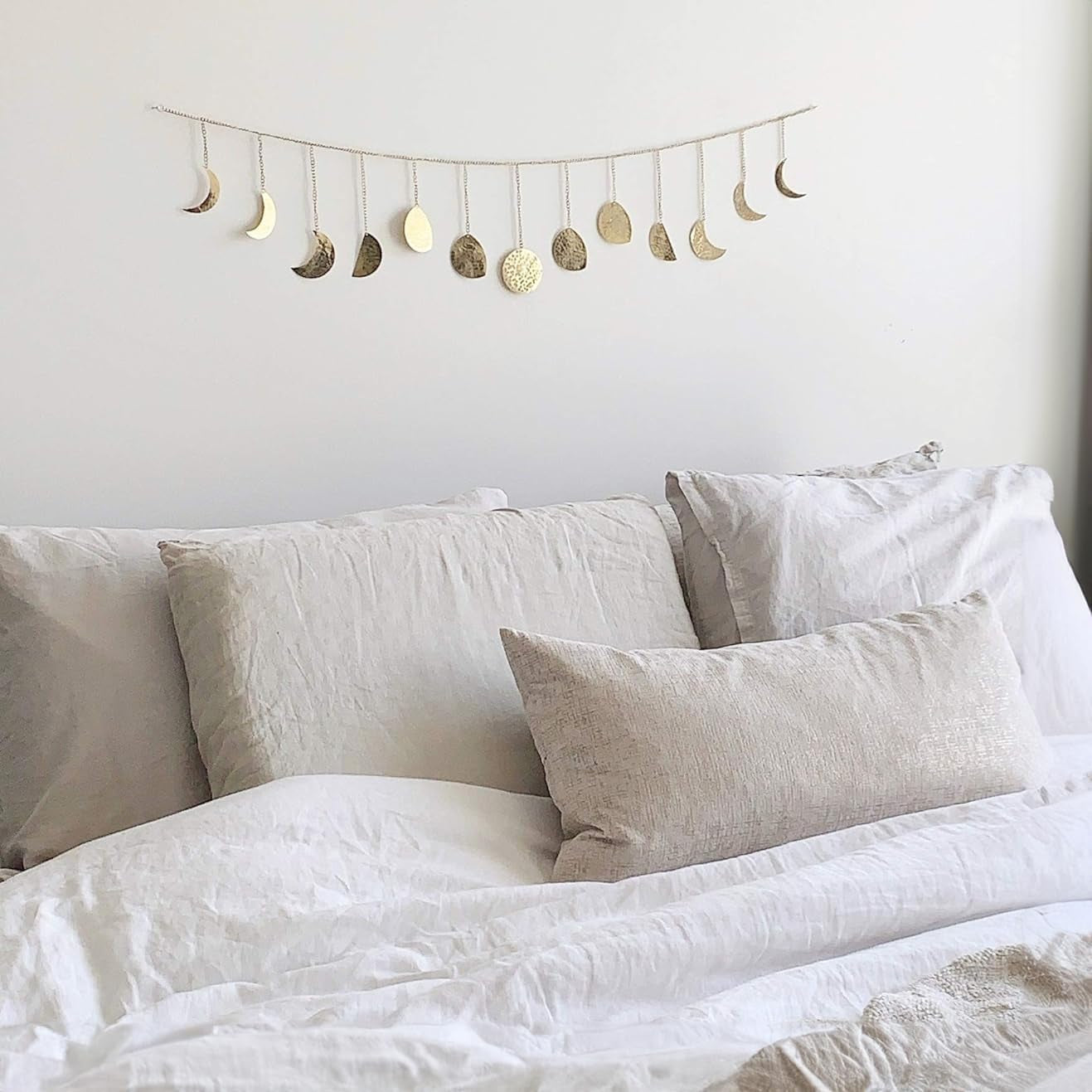 Moon Phase, Gold Wall Decor for Bedroom, Handmade Hammered Metal 36" 13 Phases Moon, Celestial Wall Art, Gift for Women & Kids