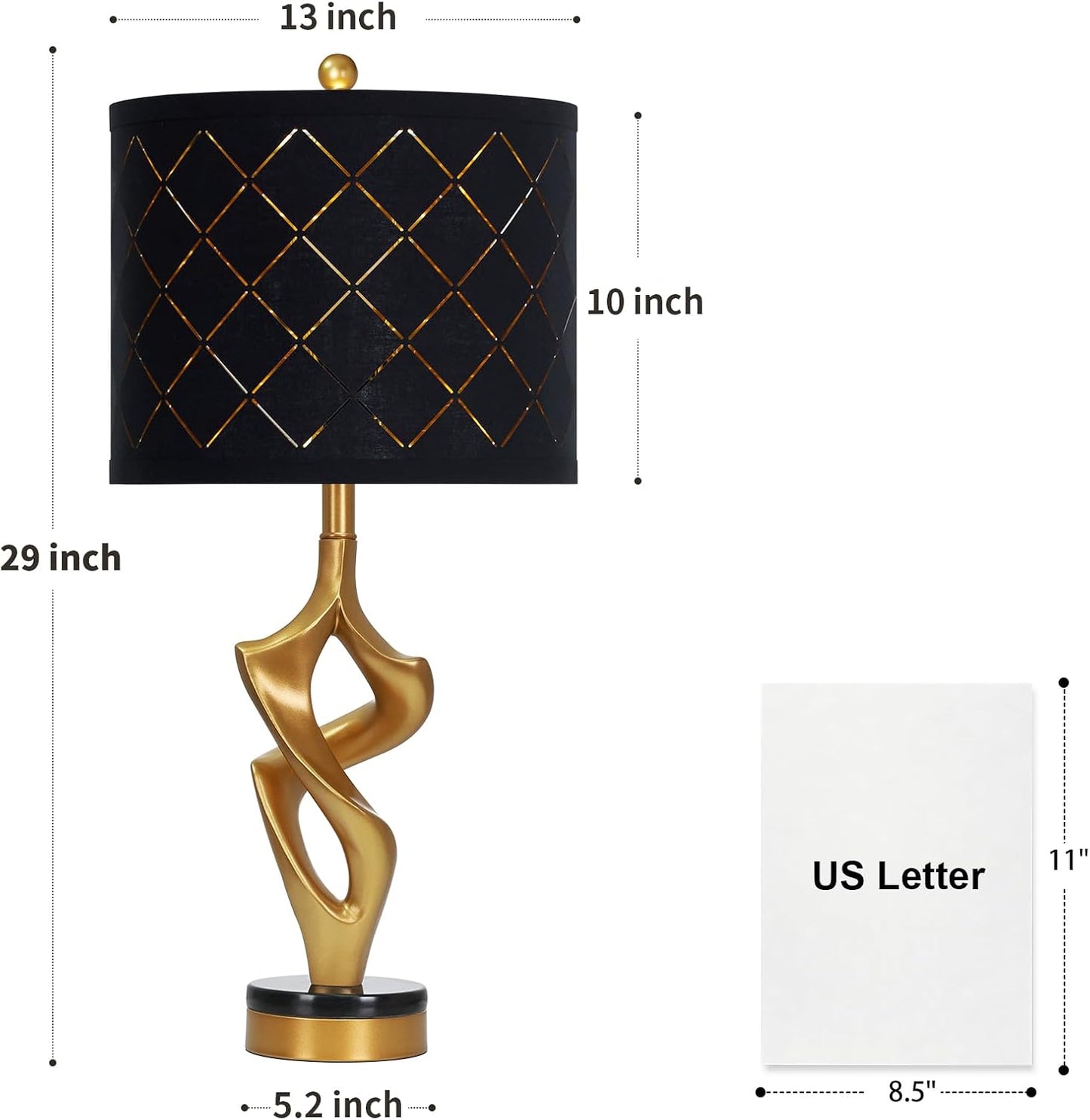 29" Tall Black and Gold Table Lamp, 3 Color Temperatures, Modern Sculptural Resin Lamp with Grid Shade (1 LED Bulb Included)