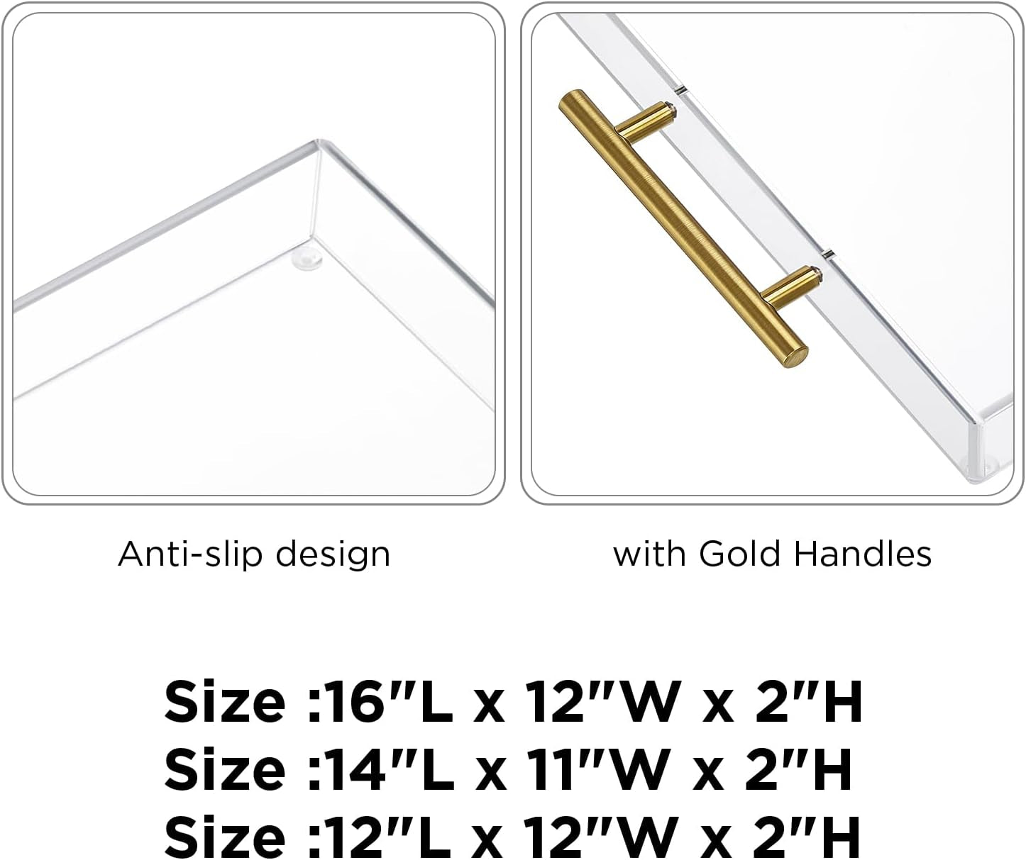 12"X16" Clear Acrylic Serving Tray with Golden Handles, Storage Tray (12"X16")