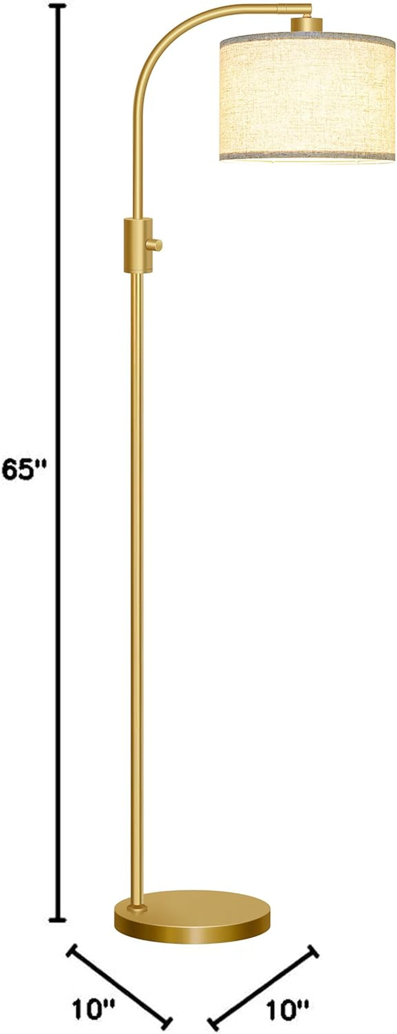 Upgraded Modern Arc Dimmable Tall Standing Floor Lamp with Linen Shade, 1200 Lumens LED Bulb Included, Gold