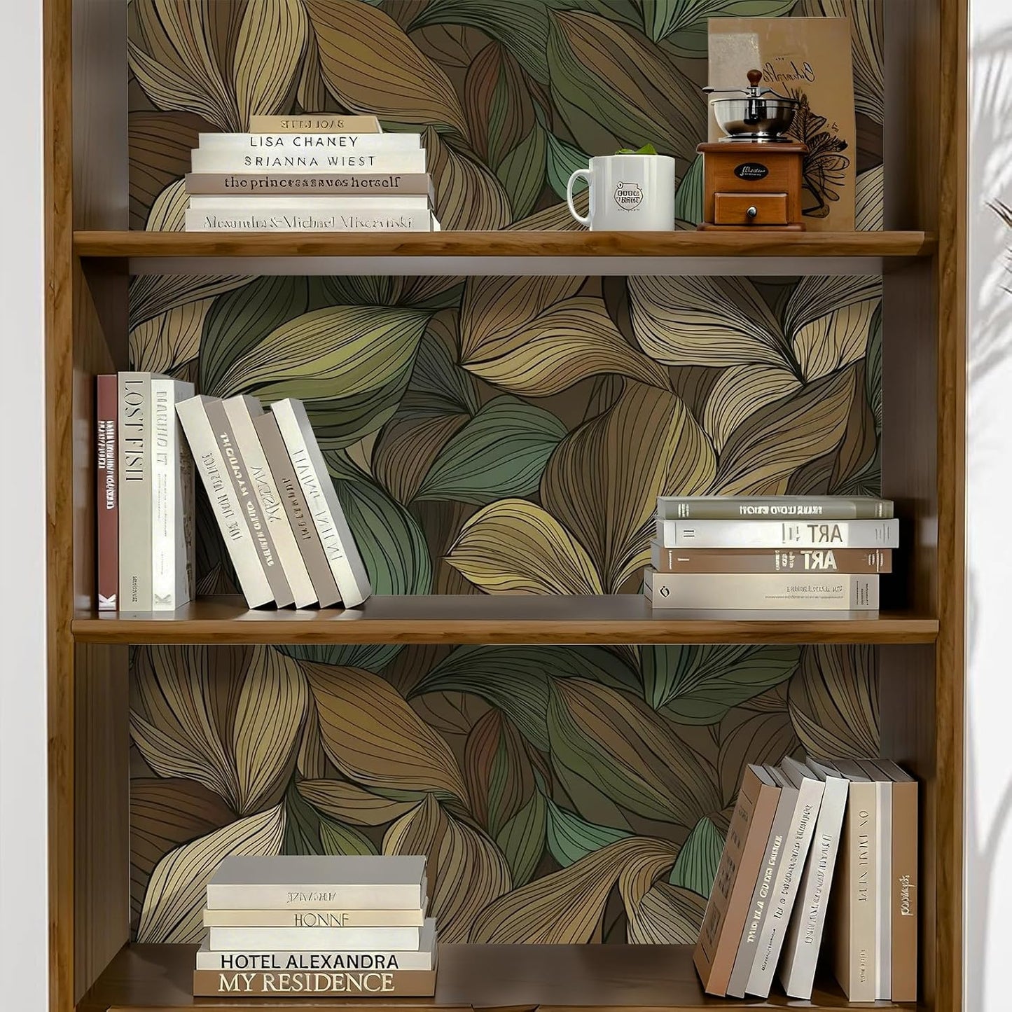 Botanical Leaf Wallpaper Peel and Stick Self Adhesive Boho Tropical Beige Green Vintage 17.71"X236.2"