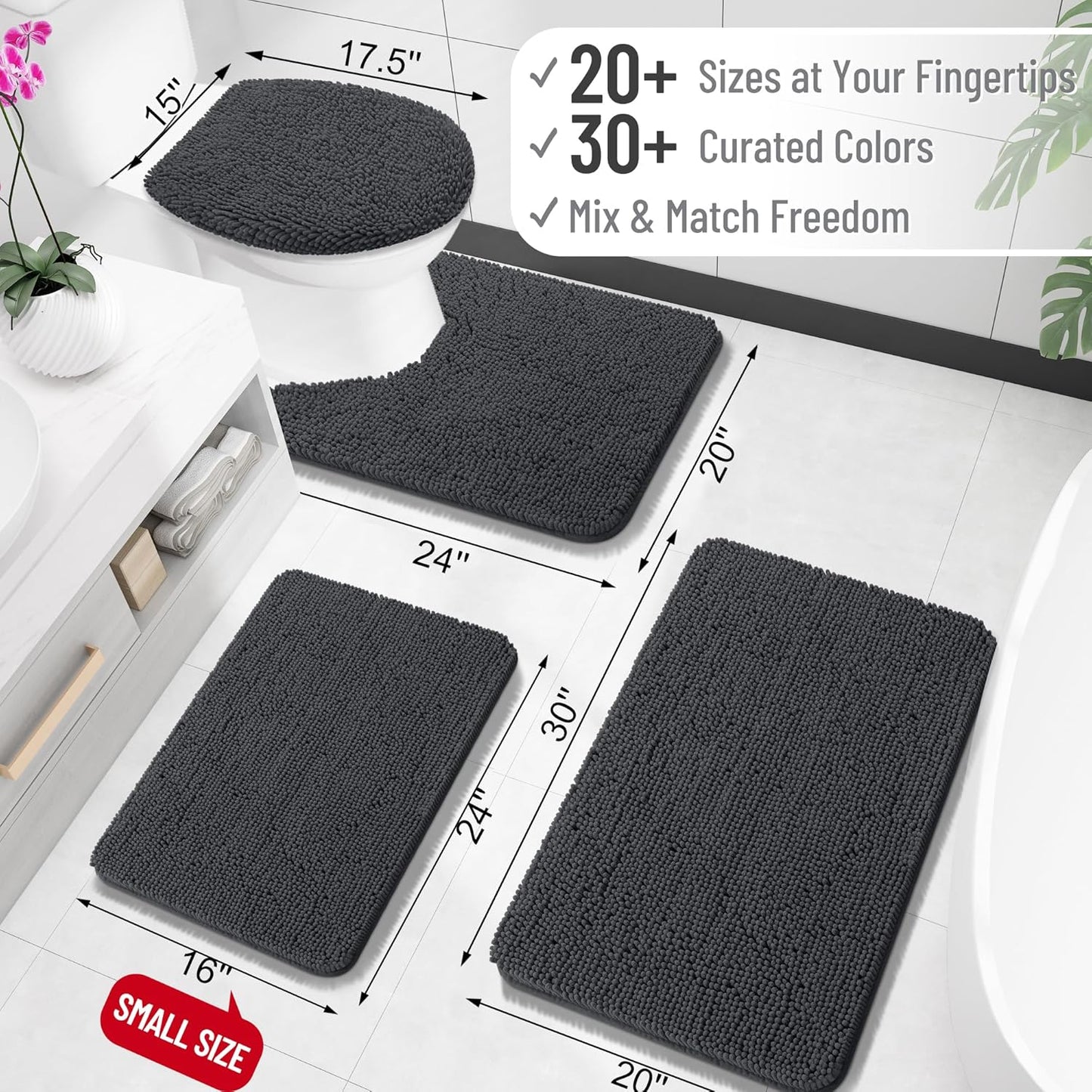 Chenille Bathroom Rugs 30X20, Extra Soft Absorbent 