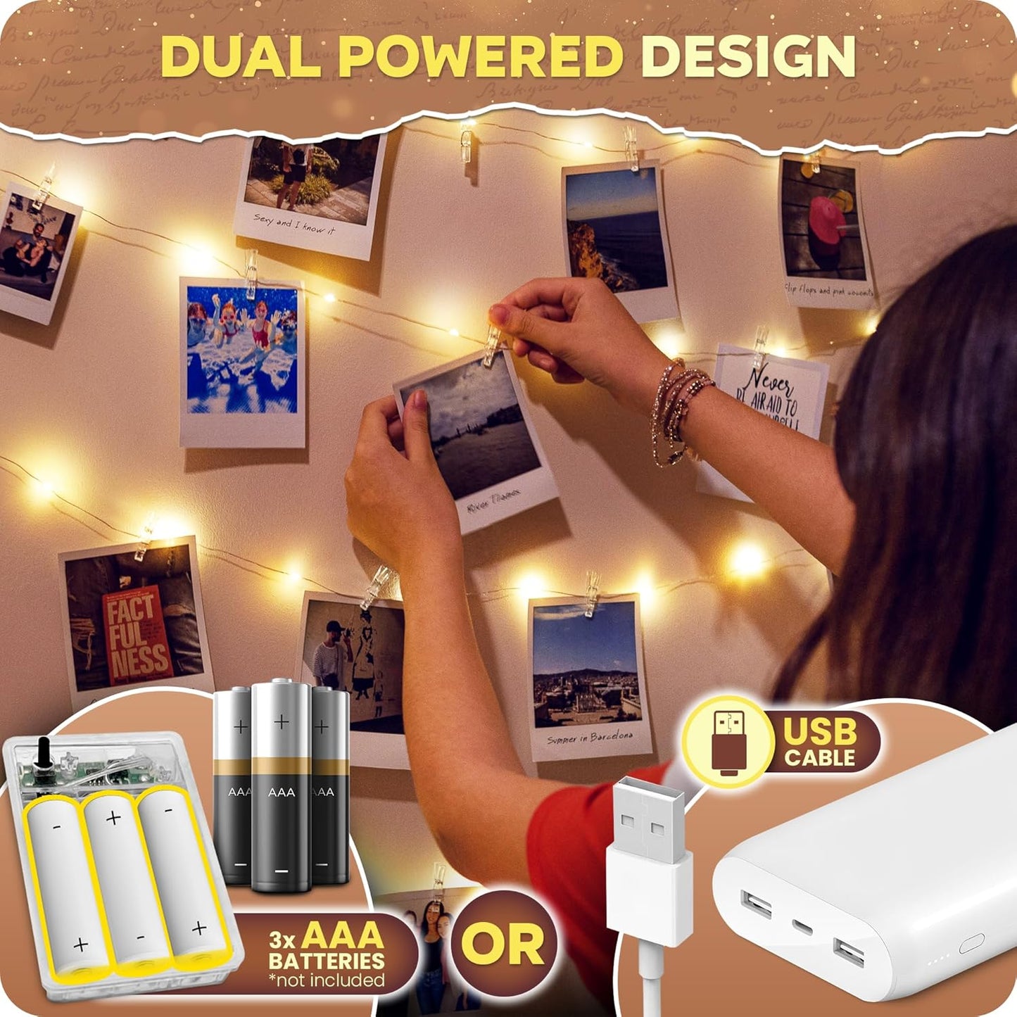 Photo Clips String Light - Dreamy Fairy Lights with Clips - Stocking Stuffers for Teen Girls (50 LED, 16.4 Ft)