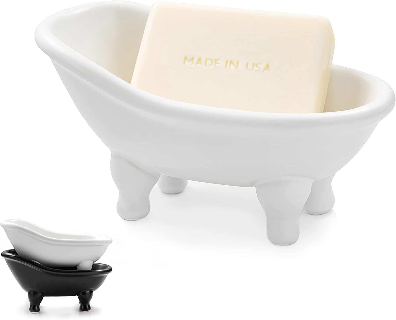 1Piece 5.6" White Ceramic Mini Bathtub Soap Dish (White)