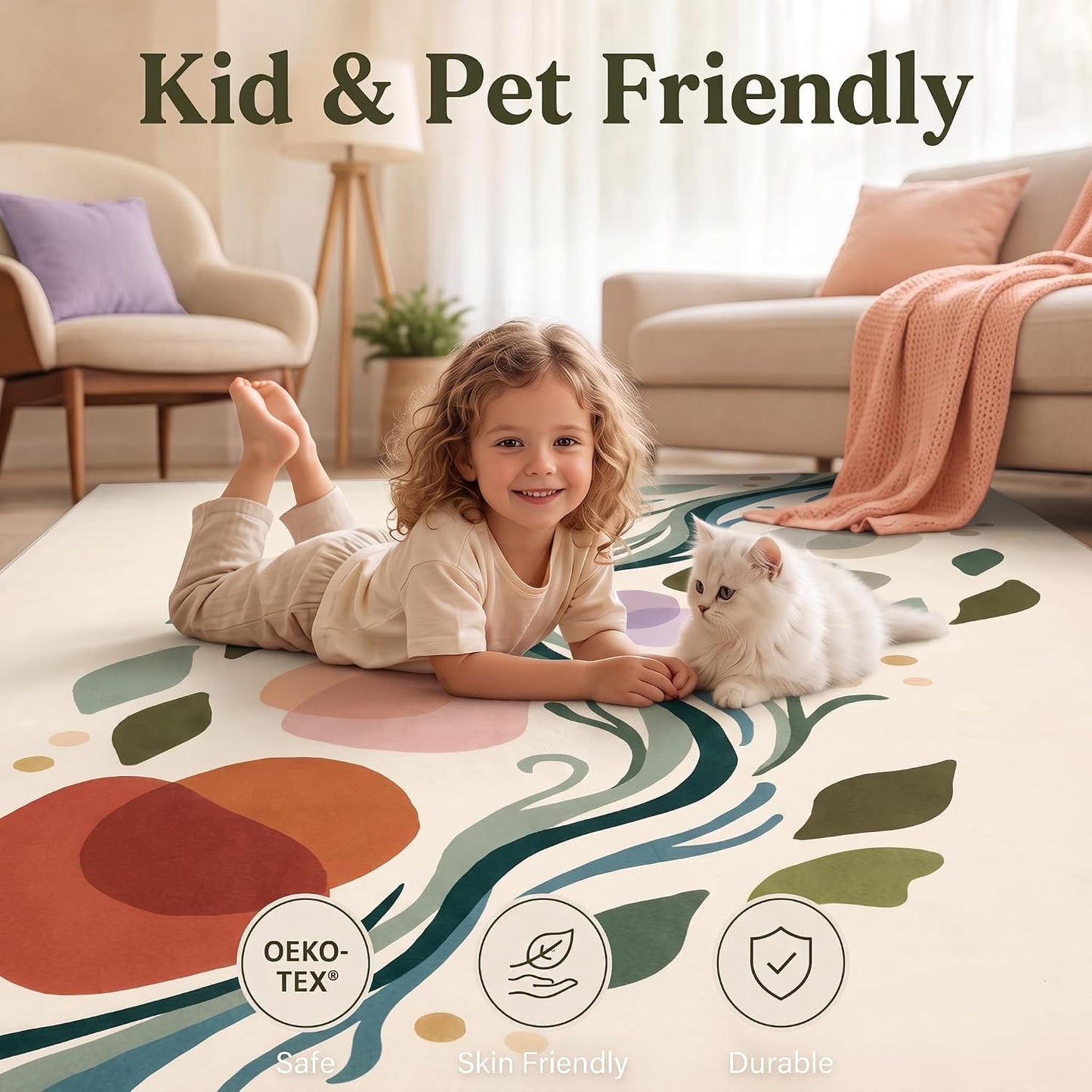 Gracesway Muted Earth Tones 5X7 Area Rug, Warm-Tone Washable Non-Slip Rug