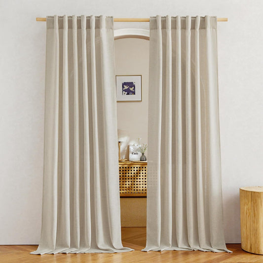 Linen Light Taupe Curtains, Rod Pocket & Back Tab Flax Linen Window Treatments Privacy Vertical Drapes with Light Filtering, W52 X L84, 2 Panels