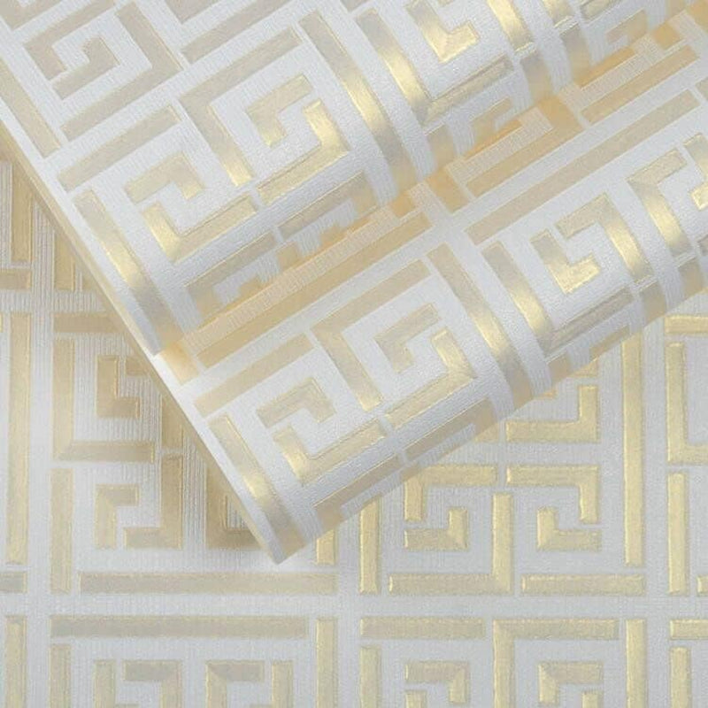 Greek Key Peel and Stick Wallpaper Modern Washable, 20.8"X236.0", Gold