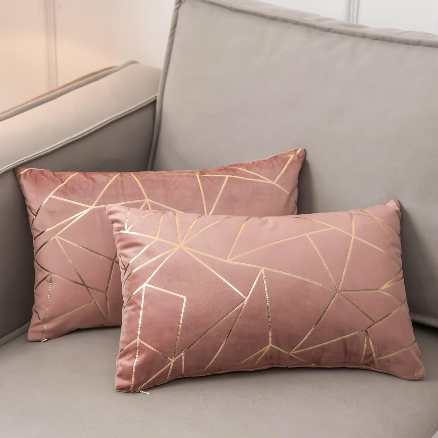 Pack of 2 Velvet Cushion Cases Decorative Gold Foil Geometric Pattern Throw Pillow Covers for Modern Homes Sofa Bedroom Couch Car Living Room Jam and Gold 12"X20"