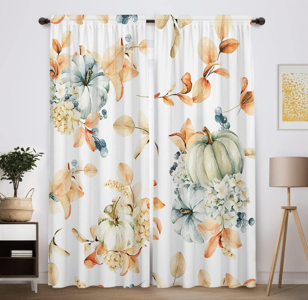 Autumn Pumpkins Window Curtains 82 in X 84 In 2 Panel