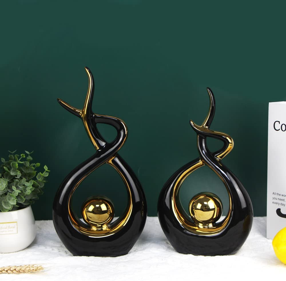 Home Decor Modern Abstract Art Ceramic Statue (Black and Gold)