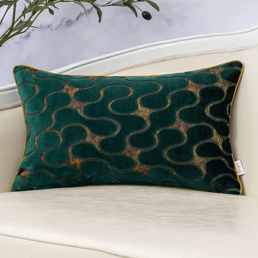 Green Throw Pillow Cover Wavy Cushion Cover Modern Zippered Rectangular Pillowcase for Sofa Couch Bedroom Living Room Home, 12X20 Inch