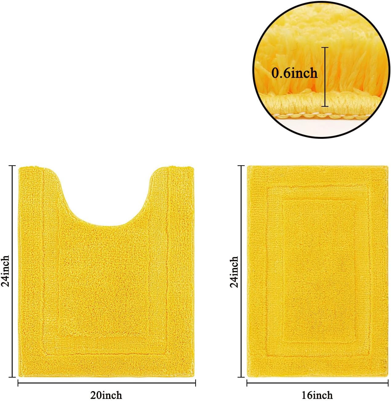 Small Bathroom Toilet Rugs Set of 2 Pieces, Bathmats 16X24 + 20X24 Inch Soft Absorbent Bath Rugs Non-Slip, Yellow