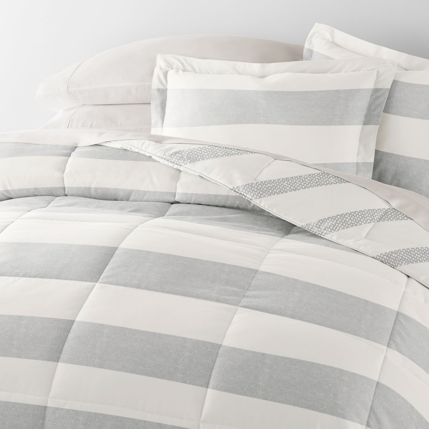  King Bedding Bundle, Patterned Microfiber Comforter and Solid Sheet Set in Distressed Stripe Light Blue