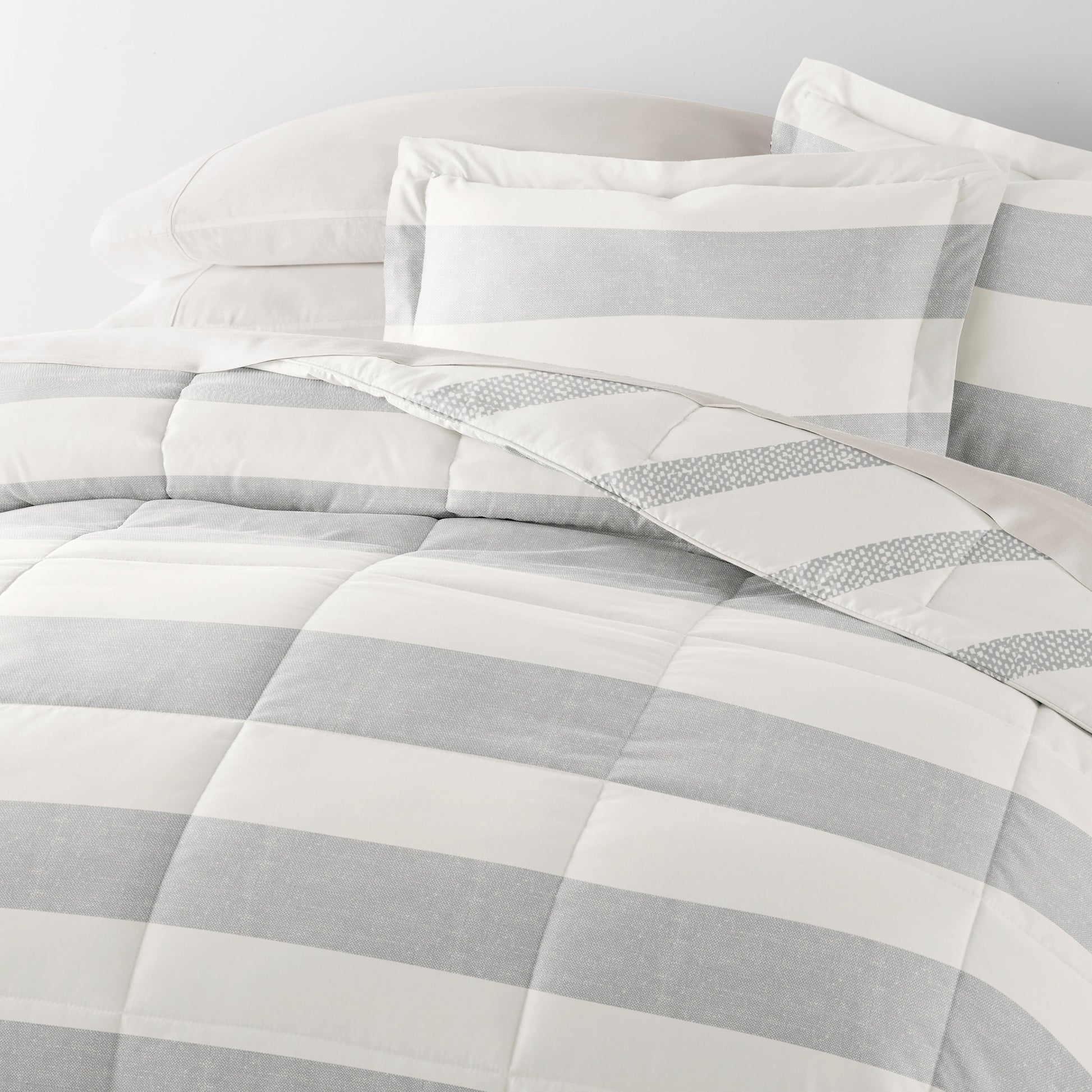  King Bedding Bundle, Patterned Microfiber Comforter and Solid Sheet Set in Distressed Stripe Light Blue