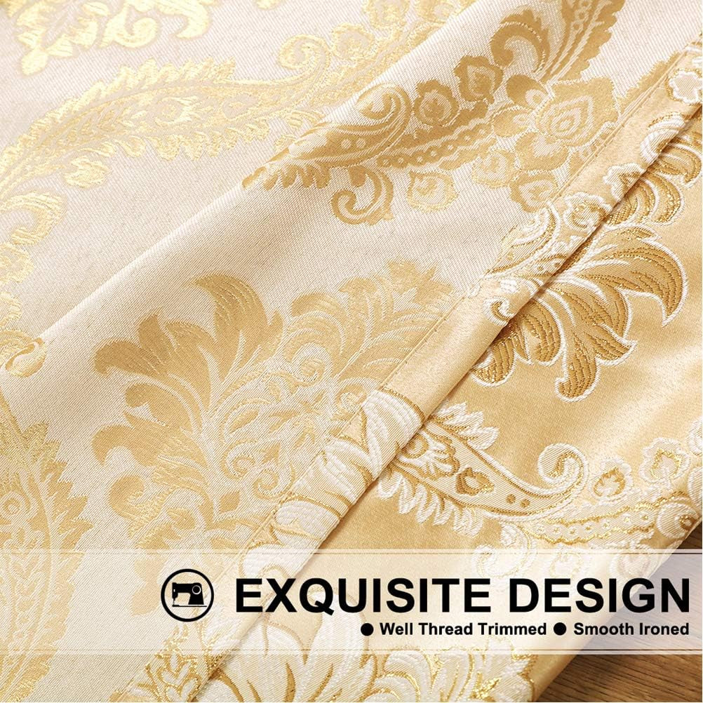 Golden Swag Waterfall Valance Luxury Curtain (Damask-Golden, W59 Inch, 1 Panel)