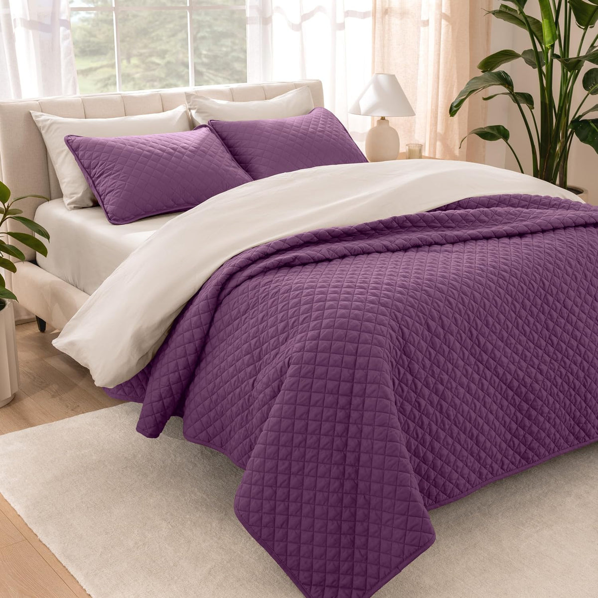 Coverlet Set - Twin/Twin Extra Long - Lightweight Bed Decor - Comforter Alternative - All-Season Quilted Bedspread (Twin/Twin XL, Plum)