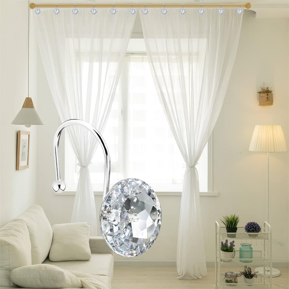 12PCS Shower Curtain Hooks Rings for Bathroom, Stainless Steel Rust Resistant Decorative Rhinestones 