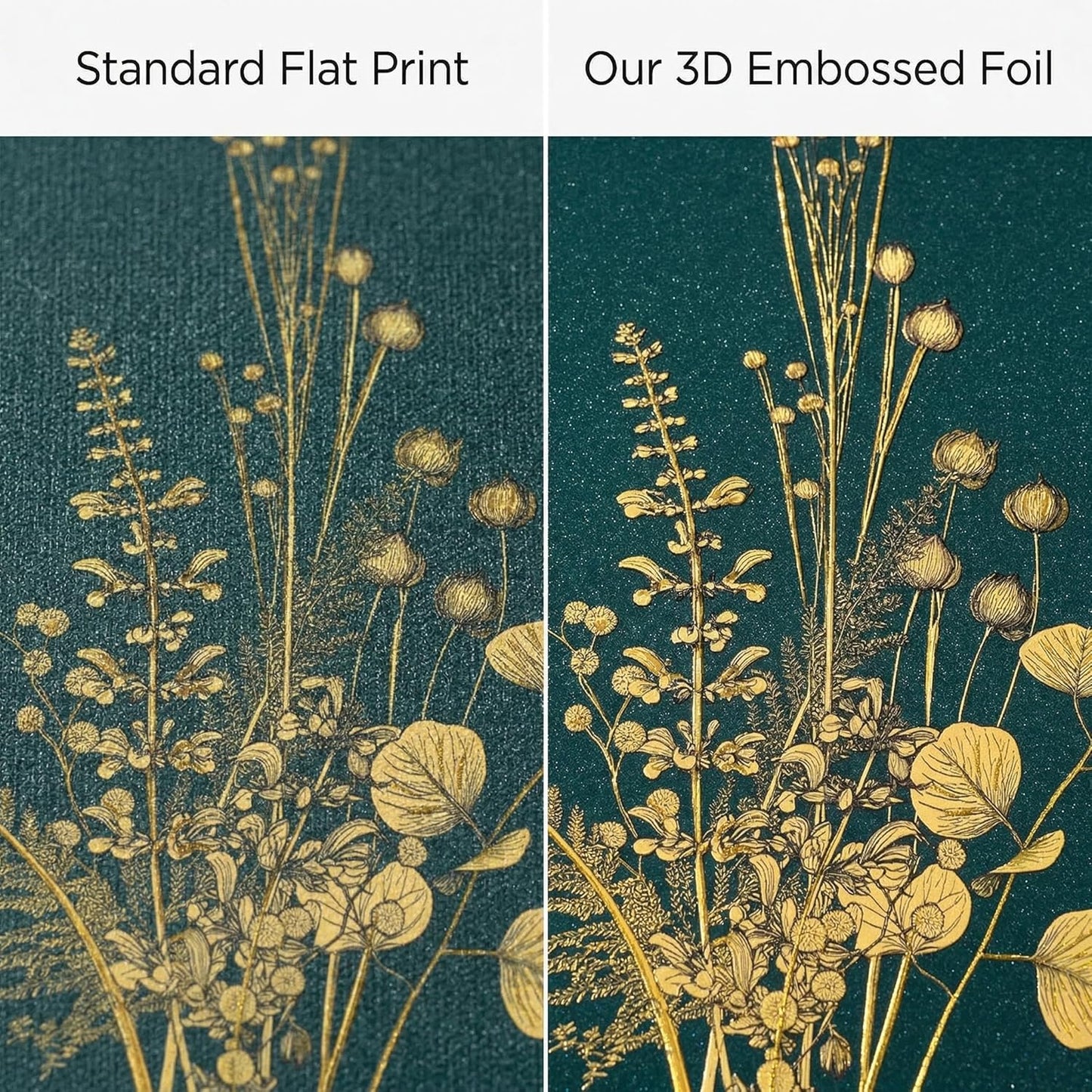 Hand-Painted Gold Gilded Wall Art, Luxury Emerald Green 3D Textured Floral Pictures with Frame 12X16 