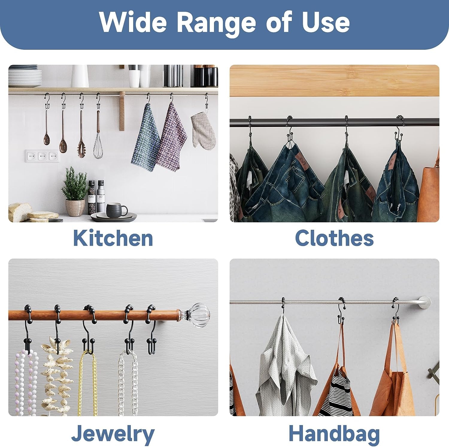 Matte Black Shower Curtain Hooks Rings, Rust-Resistant Metal, Set of 12 Hooks 