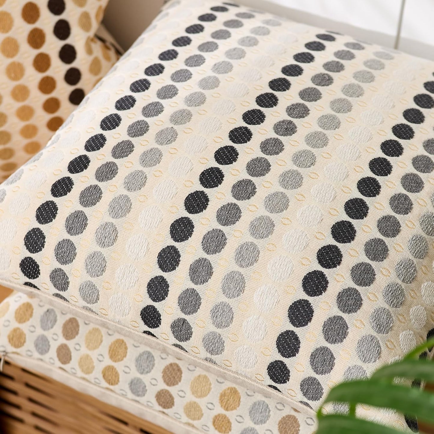 Boho Throw Pillow Covers 18X18 Set of 2, Geometric Polka Dots Decorative Pillowcases for Couch, Sofa, Bed & Living Room,Gray White Neutral Textured Accent Home Decor