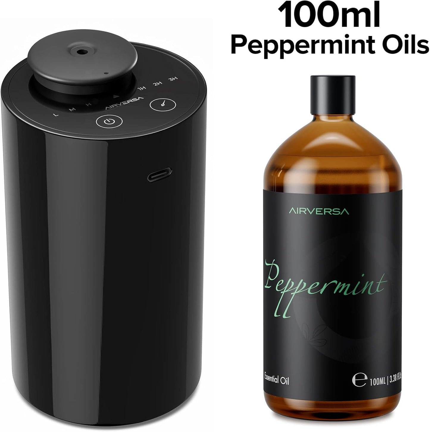 Airversa 6 Black Waterless Diffuser + 100Ml Peppermint Oil