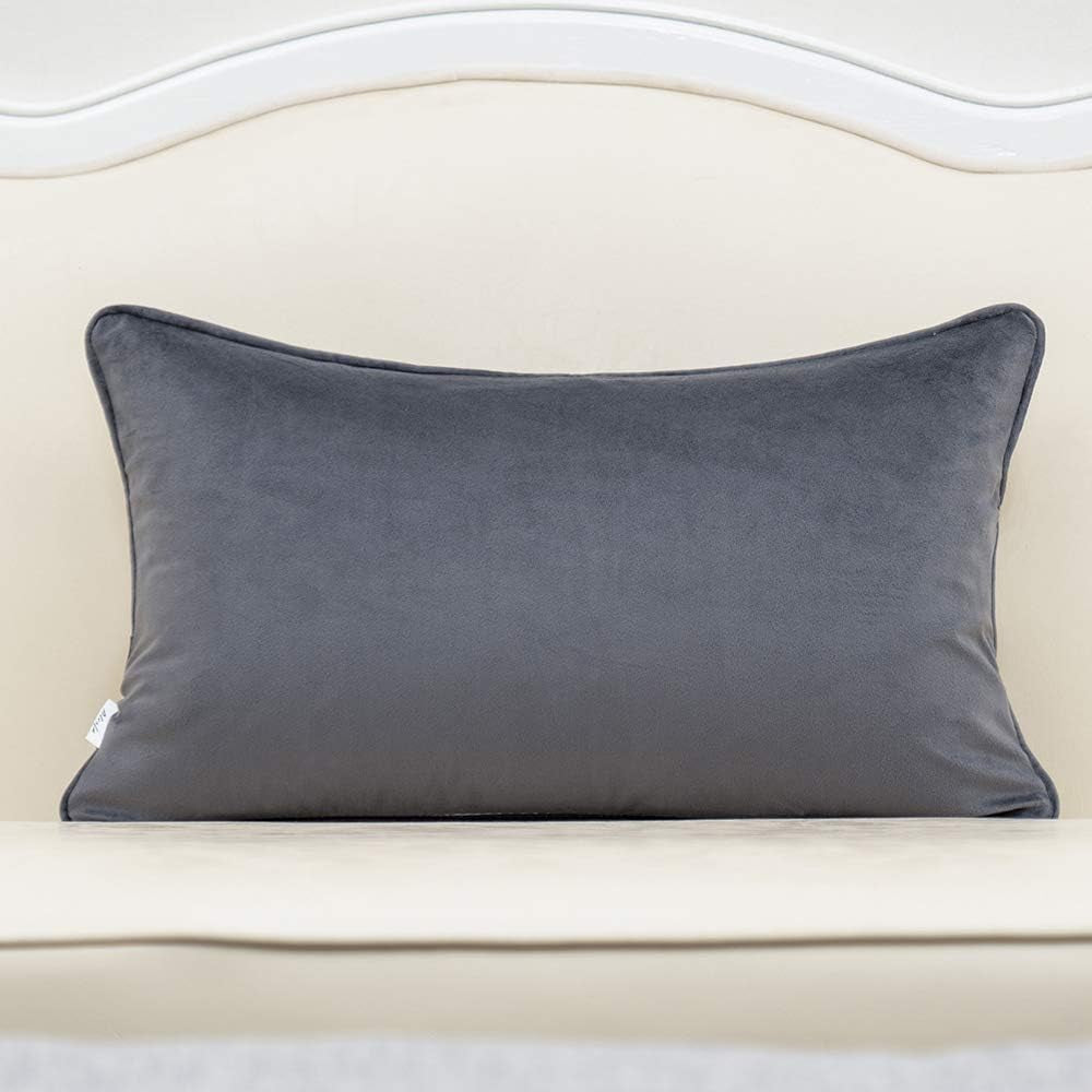 12 X 20 Inch Rectangle Leaf Pillow Embroidery Cut Velvet Cushion Case Luxury Modern Lumbar Throw Pillow Cover Decorative Pillow for Couch Sofa Living Room Bedroom Car, Gray Silver